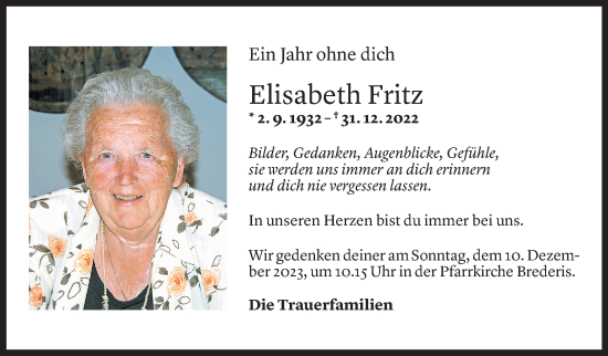 Todesanzeige von Elisabeth Fritz von Vorarlberger Nachrichten