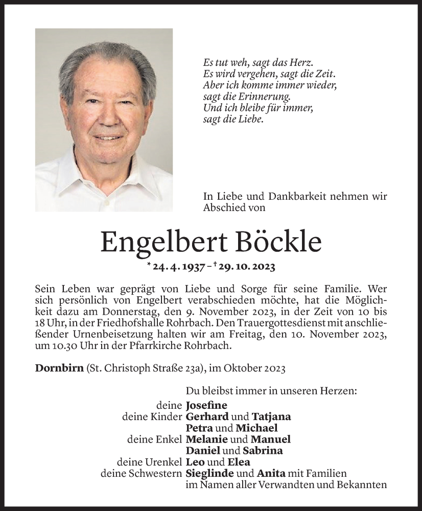  Todesanzeige für Engelbert Böckle vom 04.11.2023 aus Vorarlberger Nachrichten