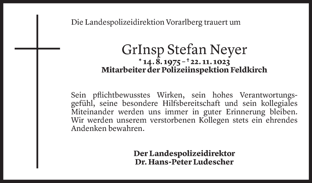  Todesanzeige für Stefan Neyer vom 29.11.2023 aus Vorarlberger Nachrichten