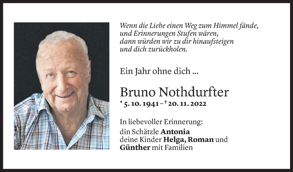  Todesanzeige für Bruno Nothdurfter vom 20.11.2023 aus Vorarlberger Nachrichten