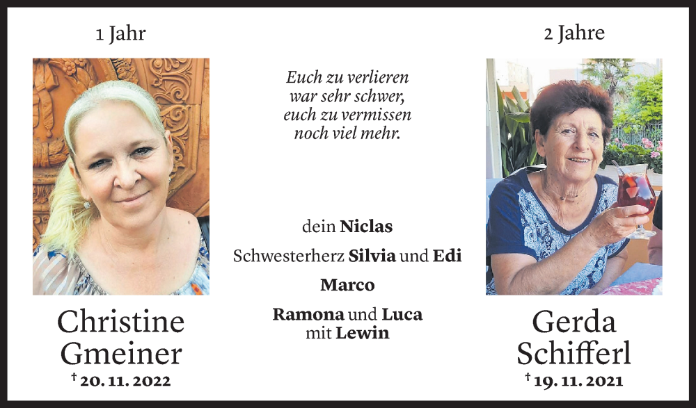  Todesanzeige für Christine Gmeiner vom 17.11.2023 aus Vorarlberger Nachrichten