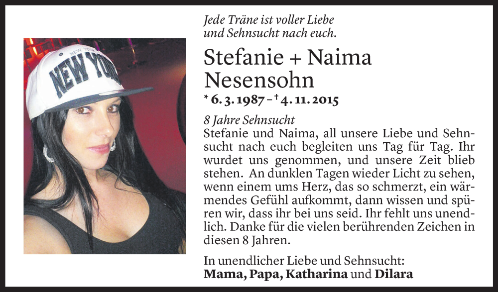  Todesanzeige für Stefanie Nesensohn vom 04.11.2023 aus Vorarlberger Nachrichten