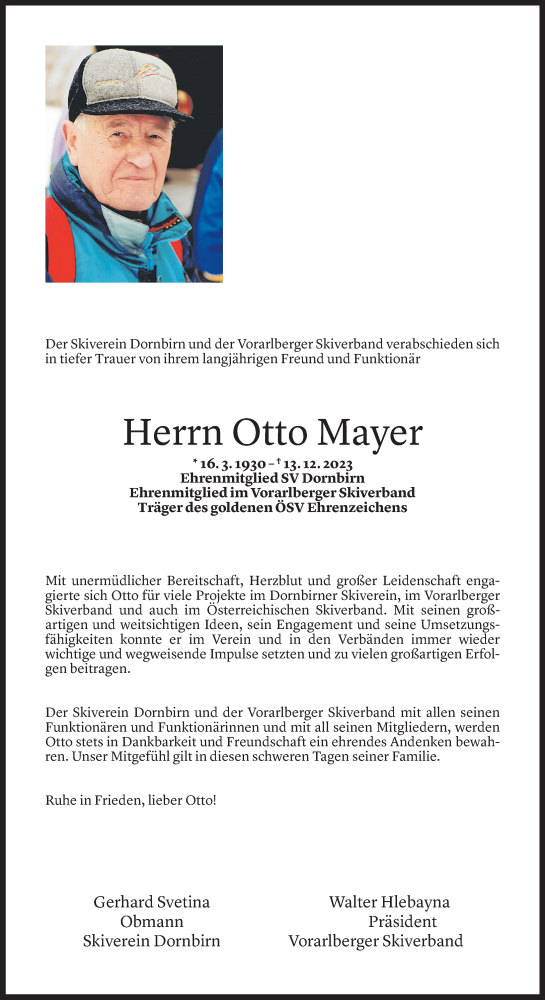  Todesanzeige für Otto Mayer vom 20.12.2023 aus Vorarlberger Nachrichten