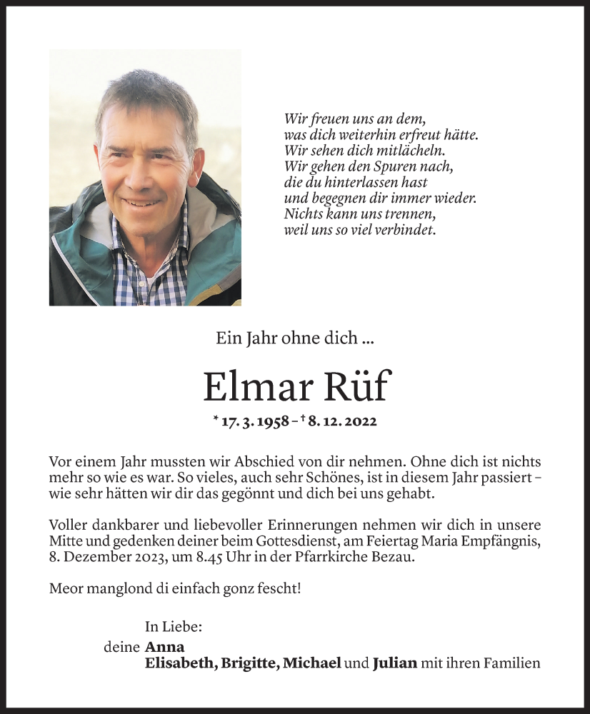  Todesanzeige für Elmar Rüf vom 07.12.2023 aus Vorarlberger Nachrichten