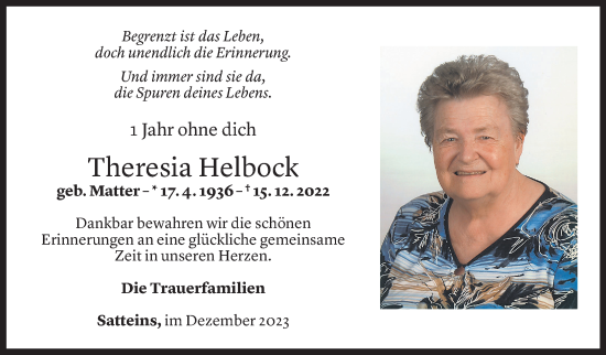 Todesanzeige von Theresia Helbock von Vorarlberger Nachrichten