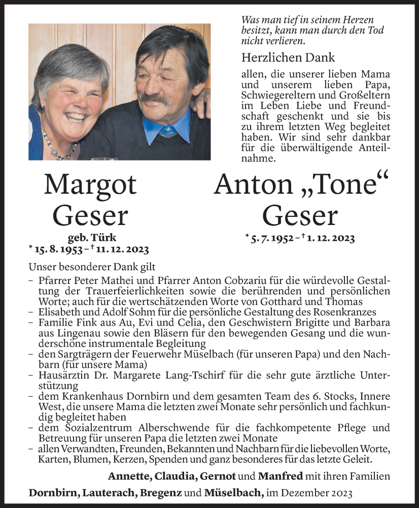  Todesanzeige für Anton Geser vom 30.12.2023 aus Vorarlberger Nachrichten