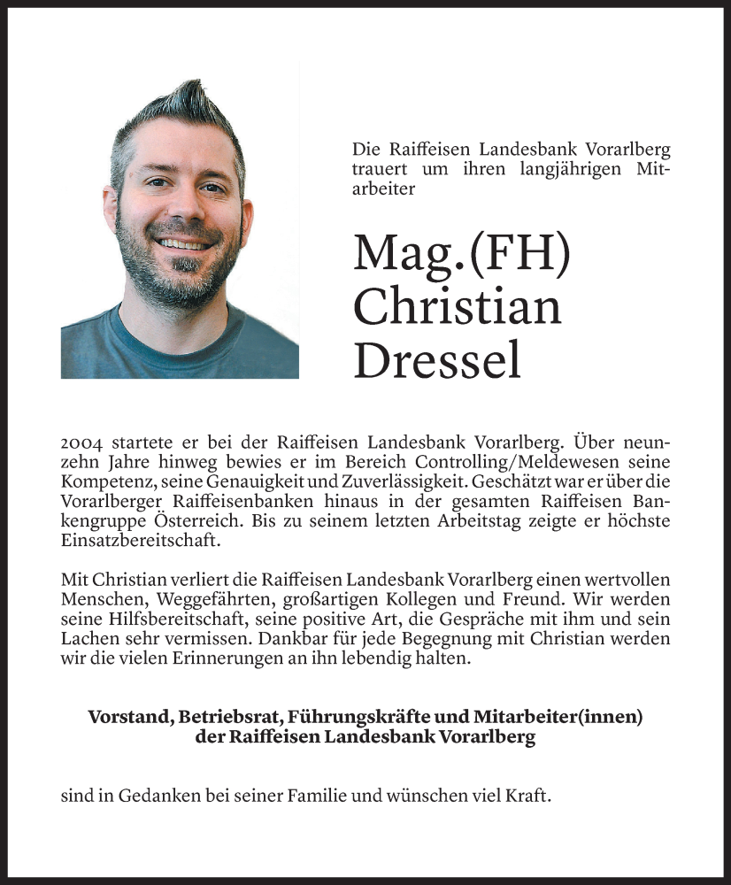  Todesanzeige für Christian Dressel vom 15.02.2023 aus Vorarlberger Nachrichten