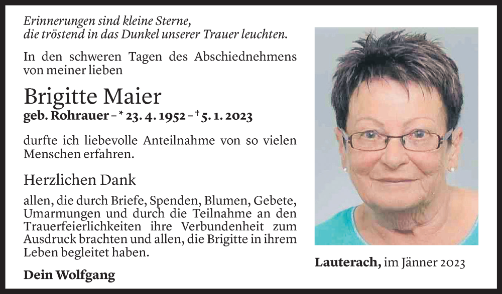  Todesanzeige für Brigitte Maier vom 03.02.2023 aus Vorarlberger Nachrichten