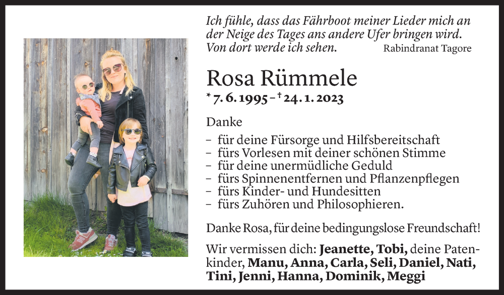  Todesanzeige für Rosa Julia Rümmele vom 08.02.2023 aus Vorarlberger Nachrichten