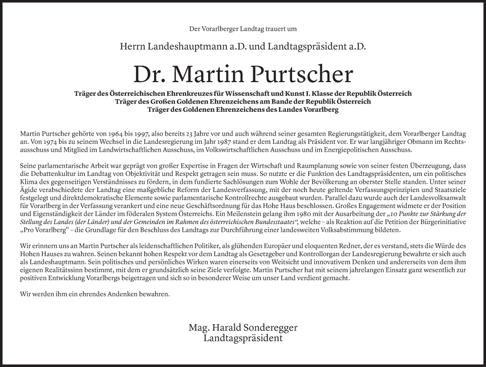  Todesanzeige für Martin Purtscher vom 01.02.2023 aus Vorarlberger Nachrichten