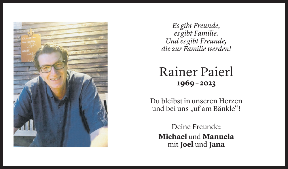  Todesanzeige für Rainer Paierl vom 28.02.2023 aus Vorarlberger Nachrichten