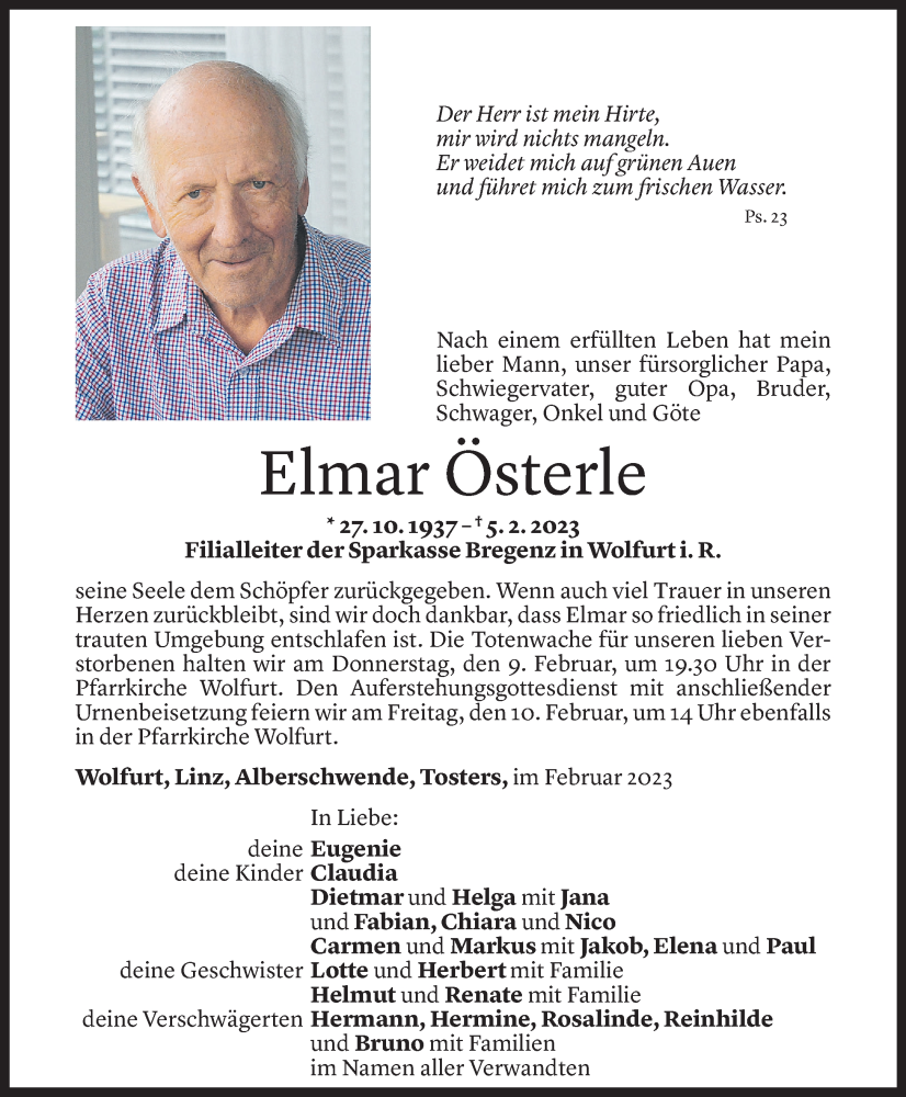  Todesanzeige für Elmar Österle vom 08.02.2023 aus Vorarlberger Nachrichten