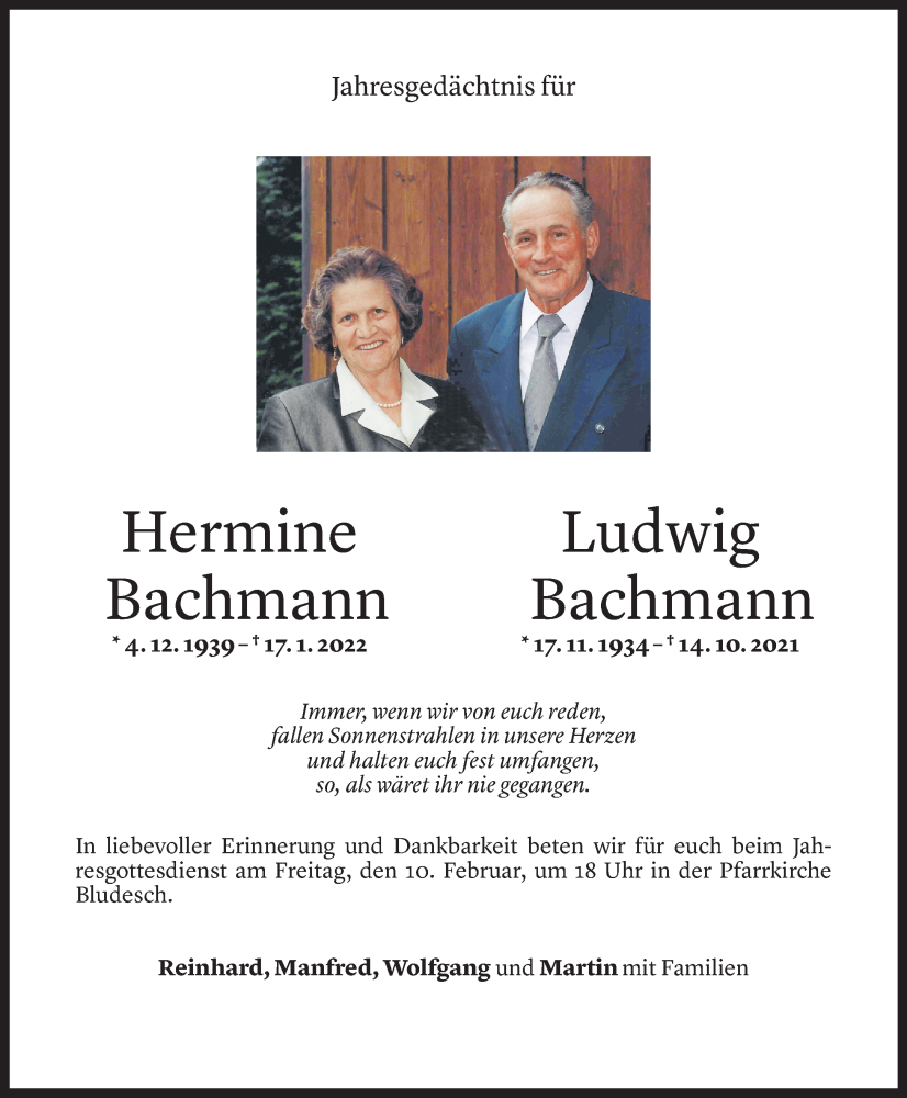  Todesanzeige für Hermine Maria Bachmann vom 08.02.2023 aus Vorarlberger Nachrichten