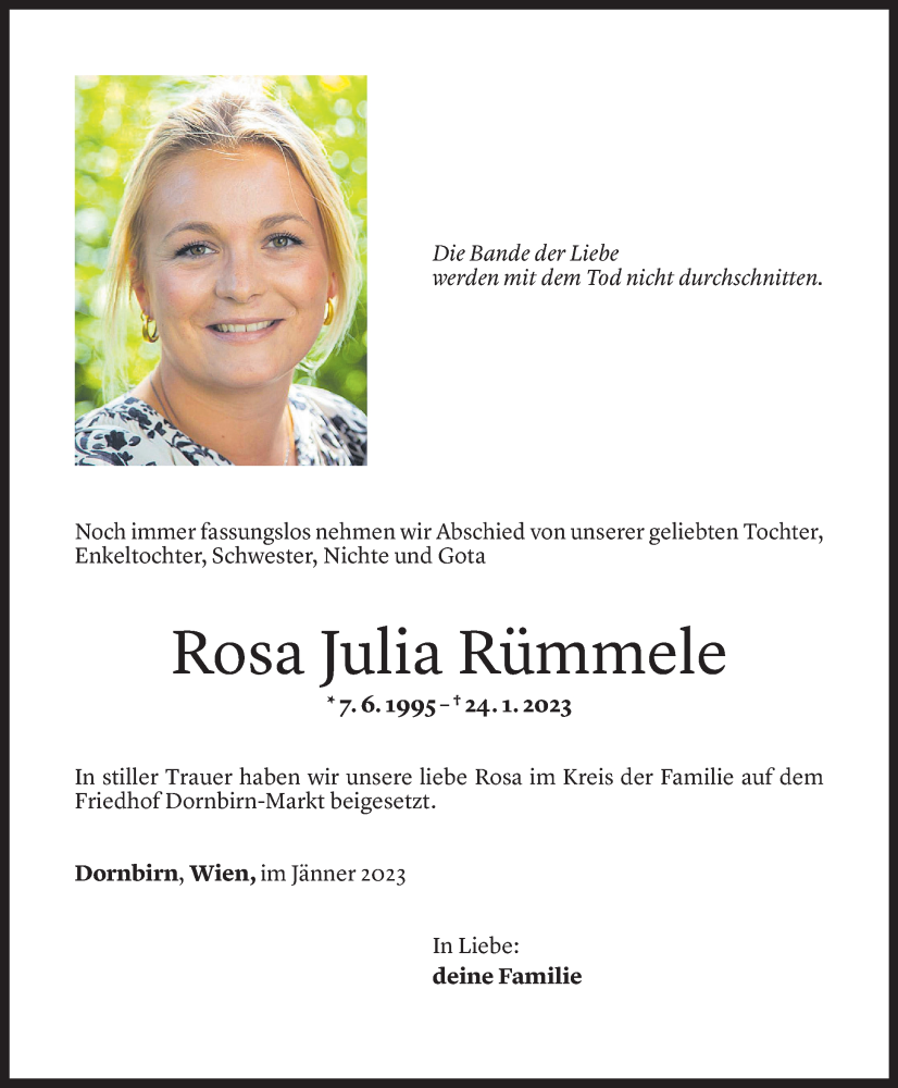  Todesanzeige für Rosa Julia Rümmele vom 08.02.2023 aus Vorarlberger Nachrichten