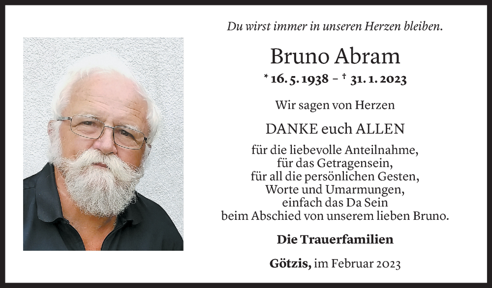  Todesanzeige für Bruno Abram vom 24.02.2023 aus Vorarlberger Nachrichten