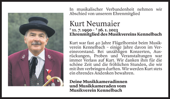 Todesanzeige von Kurt Neumaier von Vorarlberger Nachrichten