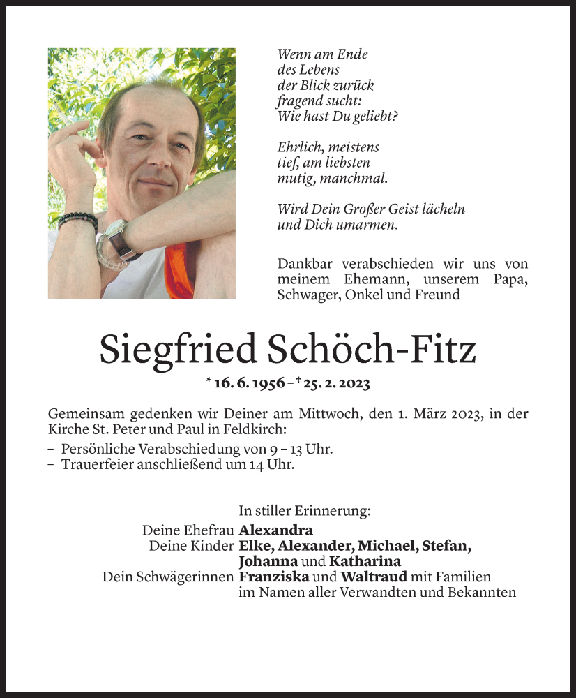  Todesanzeige für Siegfried Schöch-Fitz vom 28.02.2023 aus Vorarlberger Nachrichten