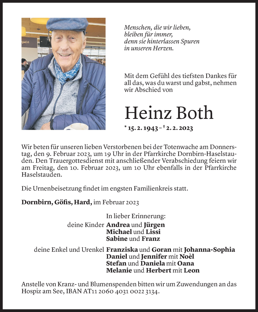  Todesanzeige für Heinz Both vom 07.02.2023 aus Vorarlberger Nachrichten