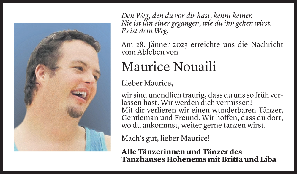  Todesanzeige für Maurice Nouaili vom 04.02.2023 aus Vorarlberger Nachrichten