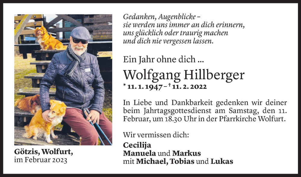  Todesanzeige für Wolfgang Hillberger vom 08.02.2023 aus Vorarlberger Nachrichten