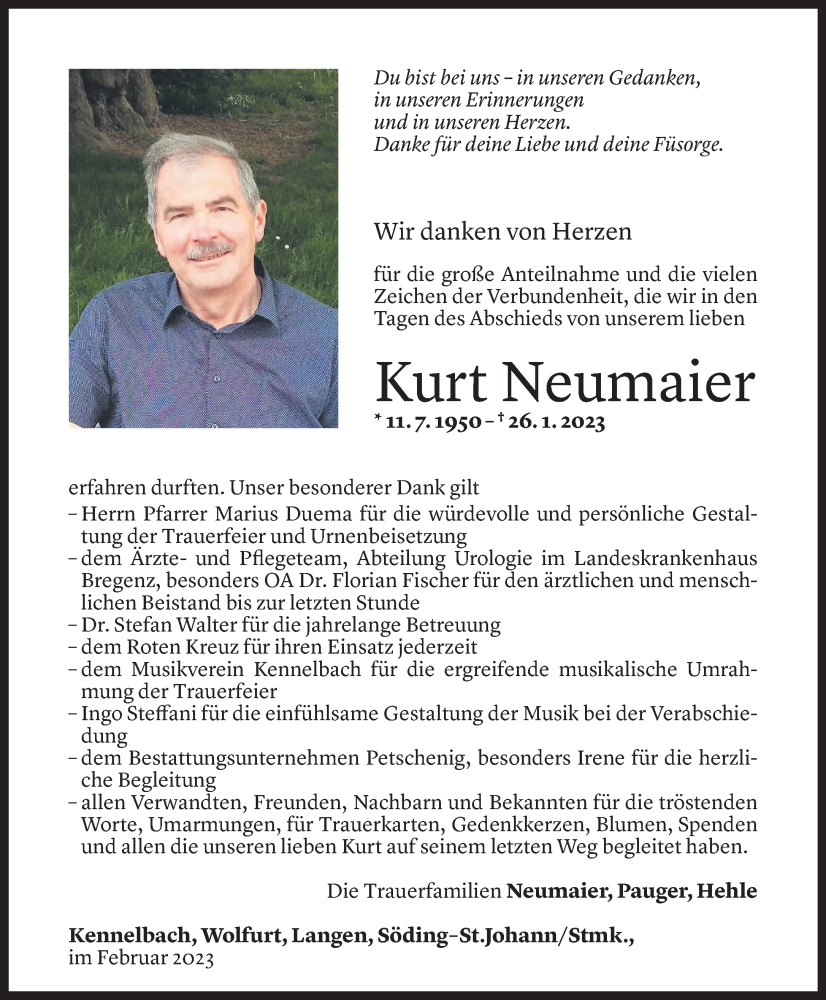  Todesanzeige für Kurt Neumaier vom 25.02.2023 aus Vorarlberger Nachrichten