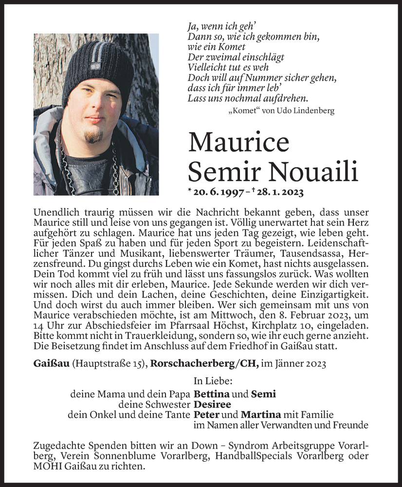  Todesanzeige für Maurice Nouaili vom 03.01.2023 aus Vorarlberger Nachrichten