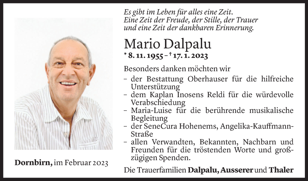  Todesanzeige für Mario Dalpalu vom 03.02.2023 aus Vorarlberger Nachrichten