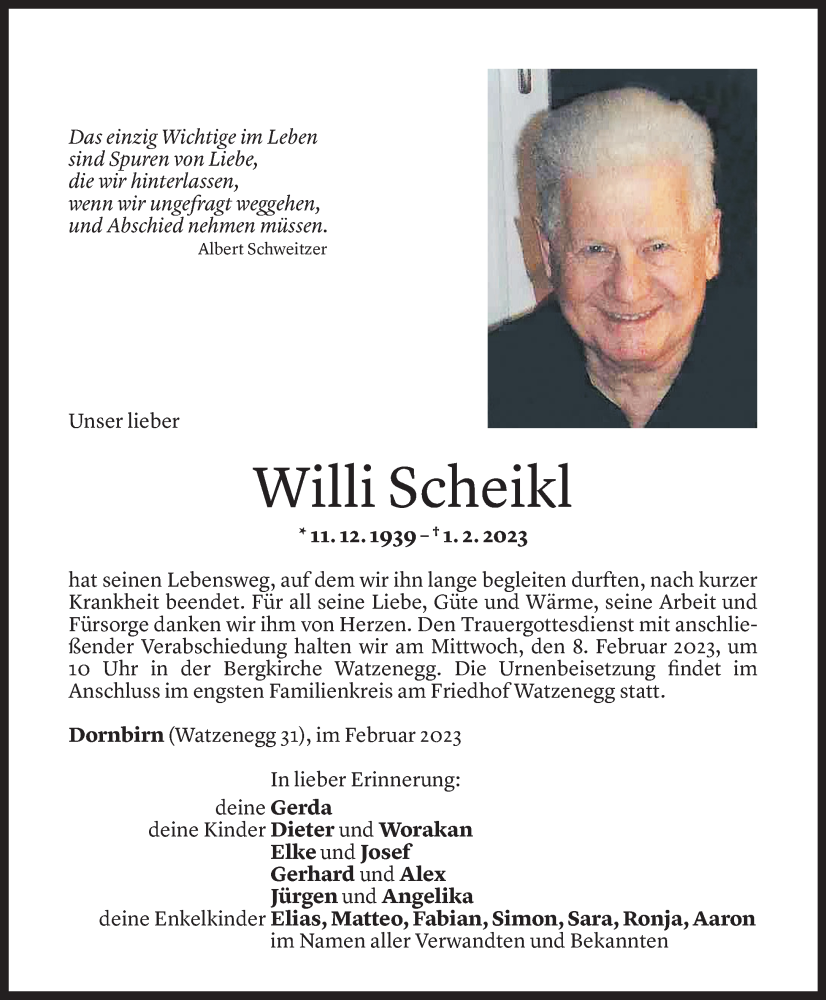  Todesanzeige für Wieland Scheikl vom 05.02.2023 aus Vorarlberger Nachrichten