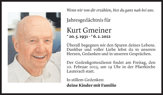 Todesanzeige von Kurt Gmeiner von Vorarlberger Nachrichten