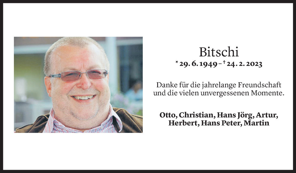  Todesanzeige für Helmut Bitschnau vom 28.02.2023 aus Vorarlberger Nachrichten