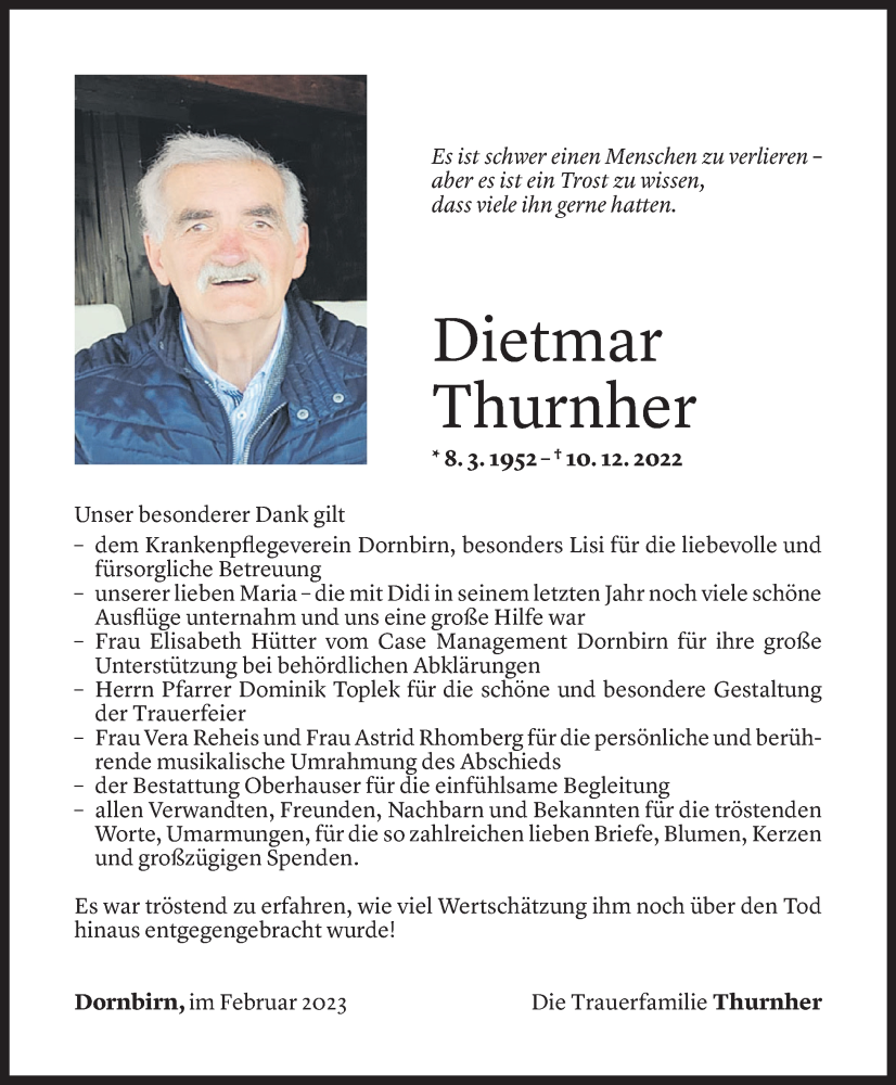  Todesanzeige für Dietmar Thurnher vom 08.02.2023 aus Vorarlberger Nachrichten