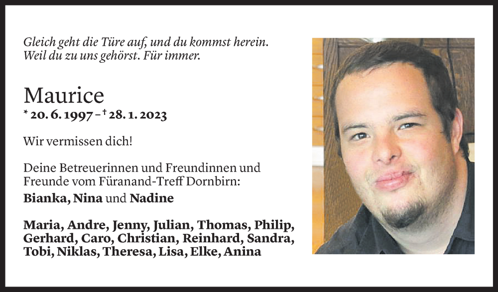  Todesanzeige für Maurice Nouaili vom 03.02.2023 aus Vorarlberger Nachrichten