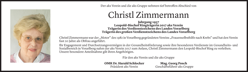  Todesanzeige für Christl Zimmermann vom 24.03.2023 aus Vorarlberger Nachrichten