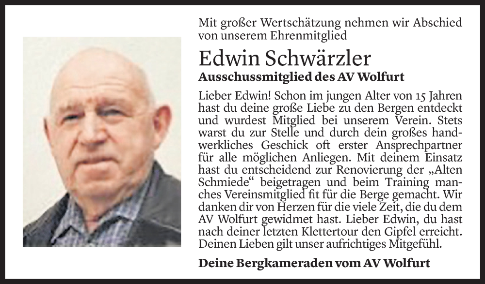  Todesanzeige für Edwin Schwärzler vom 23.03.2023 aus Vorarlberger Nachrichten