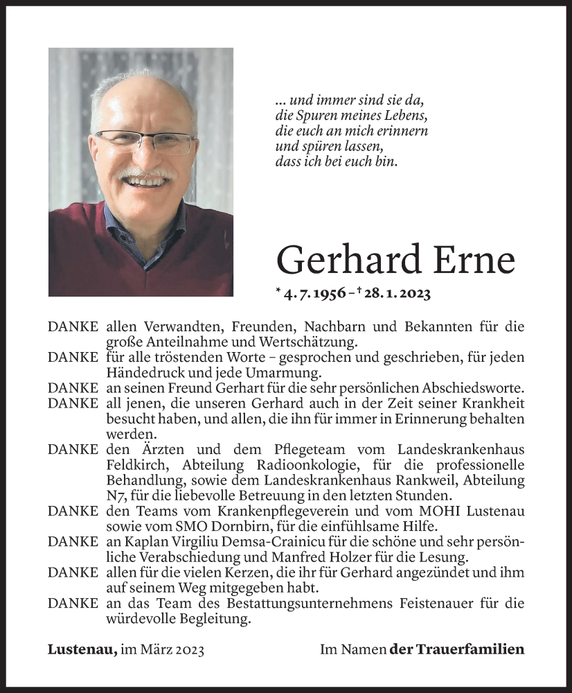  Todesanzeige für Gerhard Erne vom 03.03.2023 aus Vorarlberger Nachrichten