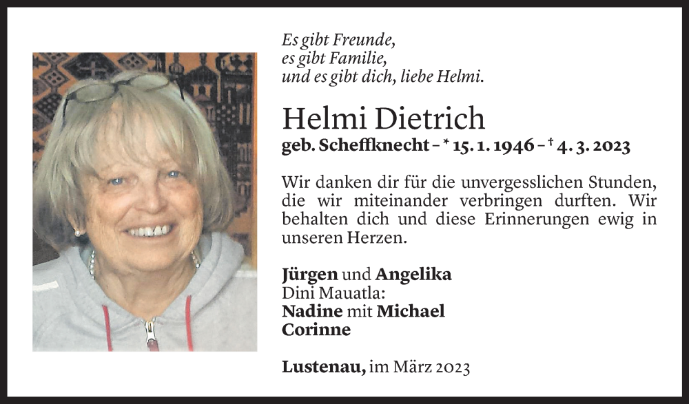  Todesanzeige für Helma Dietrich vom 08.03.2023 aus Vorarlberger Nachrichten