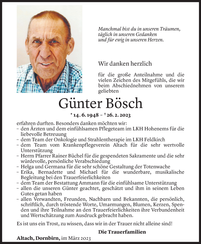  Todesanzeige für Günter Bösch vom 24.03.2023 aus Vorarlberger Nachrichten