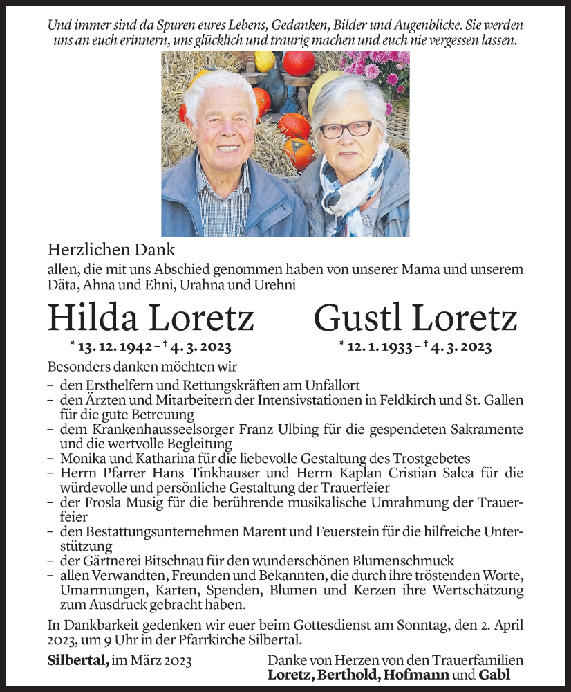  Todesanzeige für Hilda Loretz vom 29.03.2023 aus Vorarlberger Nachrichten