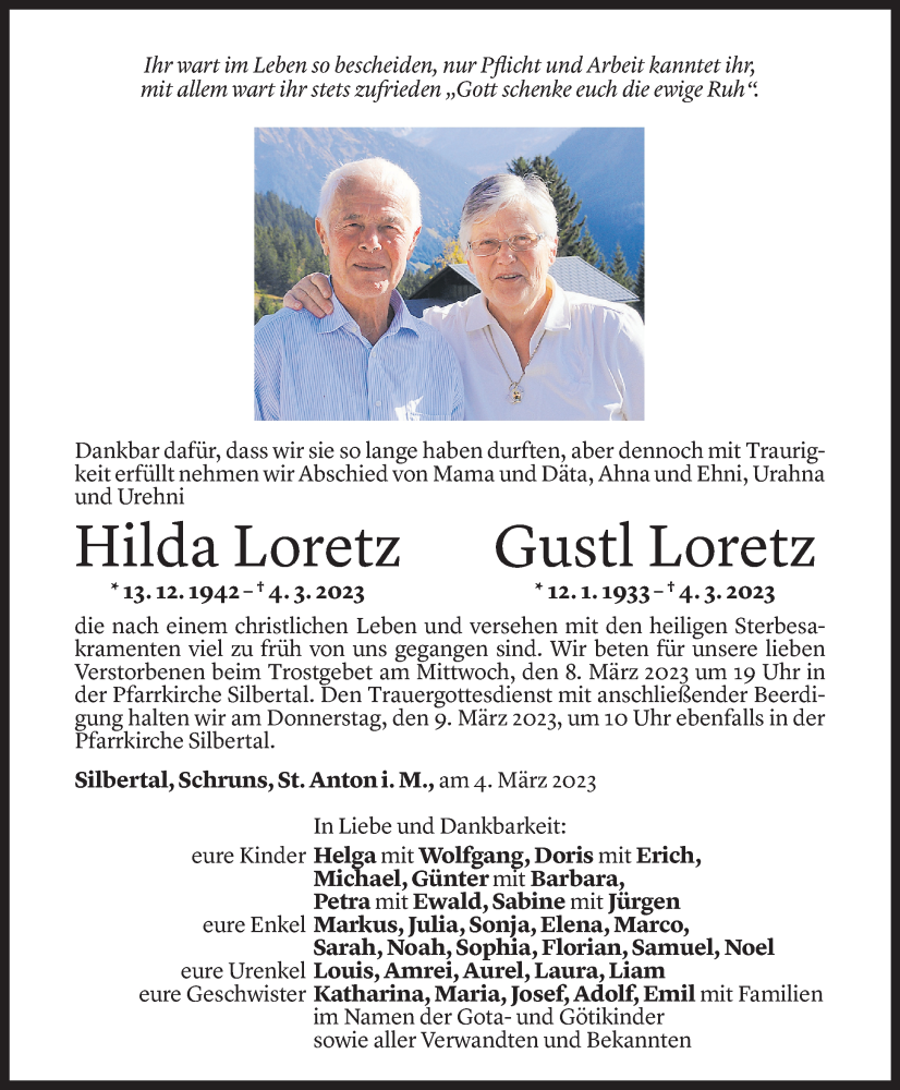  Todesanzeige für Hilda Loretz vom 07.03.2023 aus Vorarlberger Nachrichten