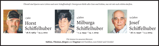 Todesanzeige von Josef Schiffelhuber von Vorarlberger Nachrichten