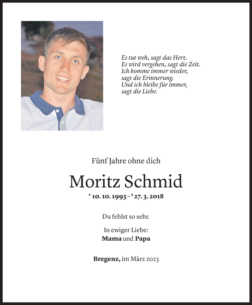  Todesanzeige für Moritz Schmid vom 24.03.2023 aus Vorarlberger Nachrichten