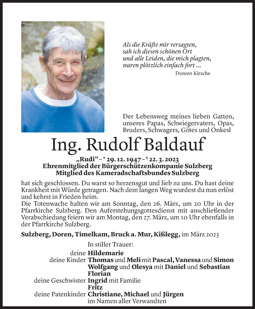  Todesanzeige für Rudolf Baldauf vom 24.03.2023 aus Vorarlberger Nachrichten