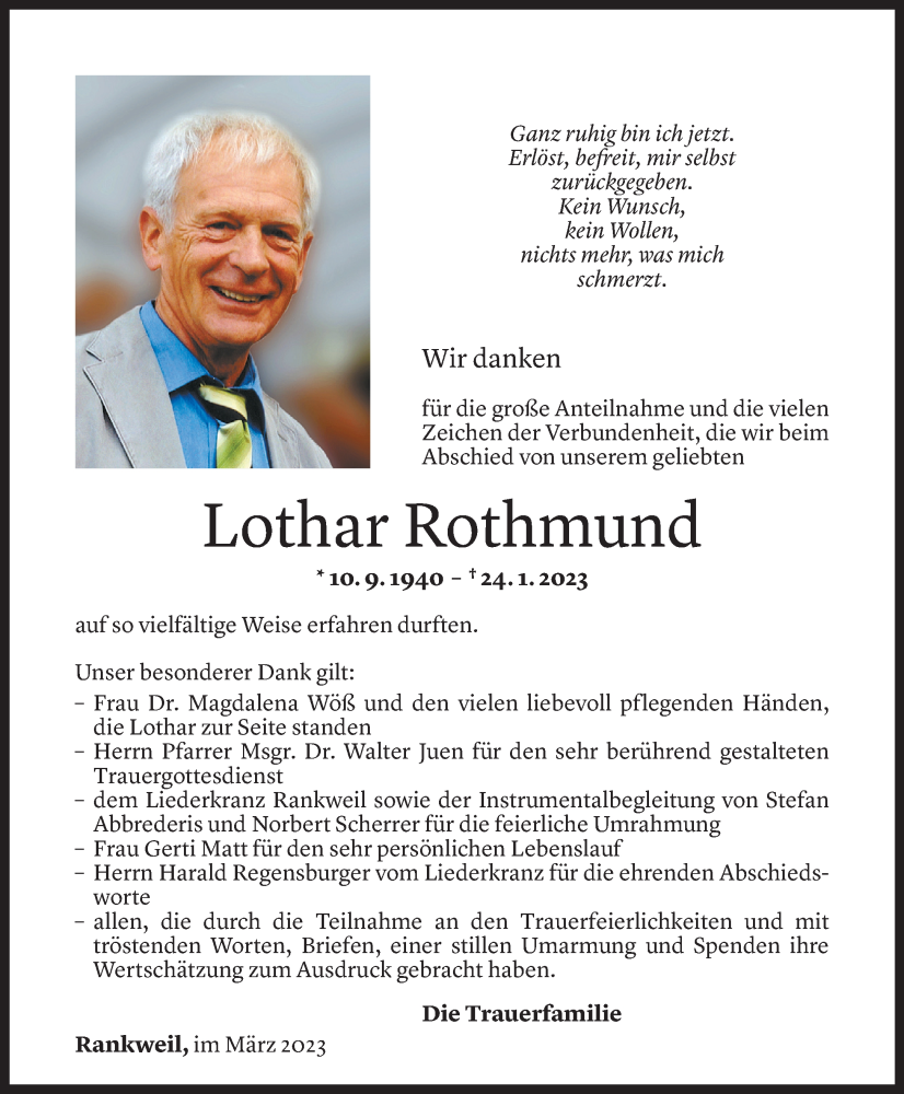  Todesanzeige für Lothar Rothmund vom 04.03.2023 aus Vorarlberger Nachrichten