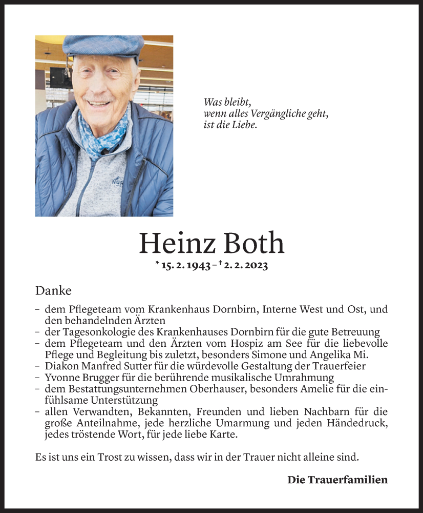  Todesanzeige für Heinz Both vom 10.03.2023 aus Vorarlberger Nachrichten