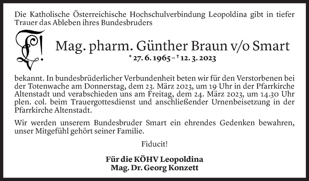  Todesanzeige für Günther Braun vom 21.03.2023 aus Vorarlberger Nachrichten