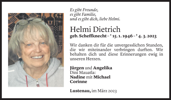 Todesanzeige von Helma Dietrich von Vorarlberger Nachrichten