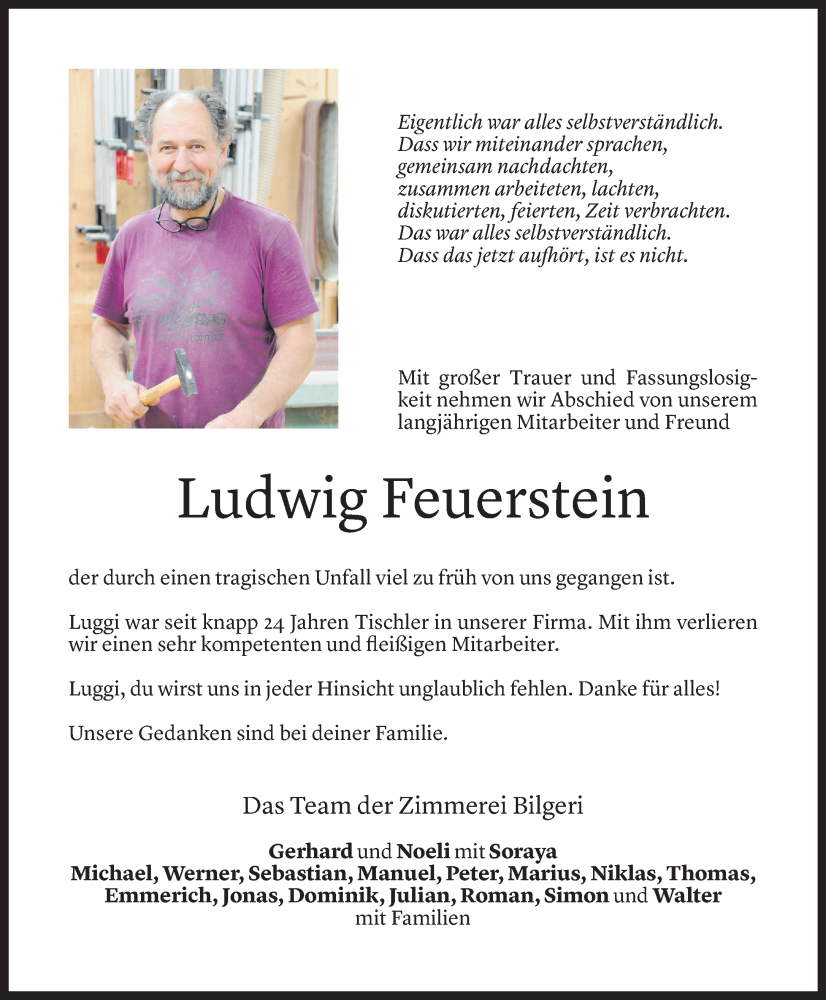  Todesanzeige für Ludwig Feuerstein vom 07.03.2023 aus Vorarlberger Nachrichten