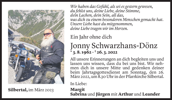 Todesanzeige von Johann Schwarzhans-Dönz von Vorarlberger Nachrichten