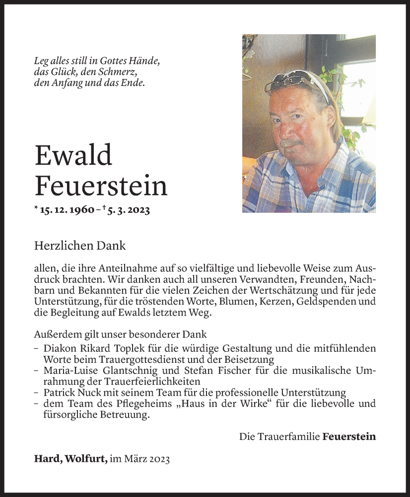  Todesanzeige für Ewald Feuerstein vom 24.03.2023 aus Vorarlberger Nachrichten