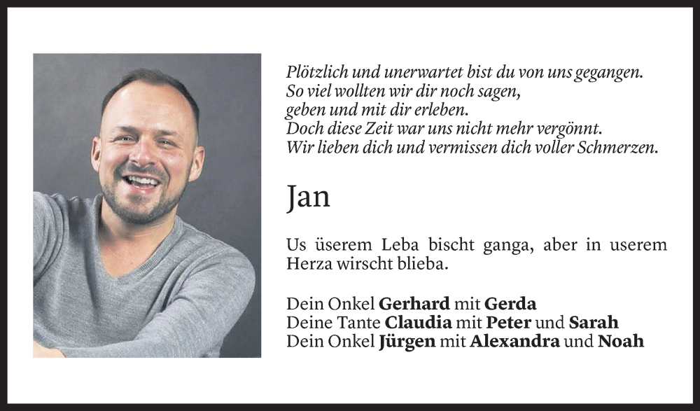  Todesanzeige für Jan Hablich vom 01.04.2023 aus Vorarlberger Nachrichten